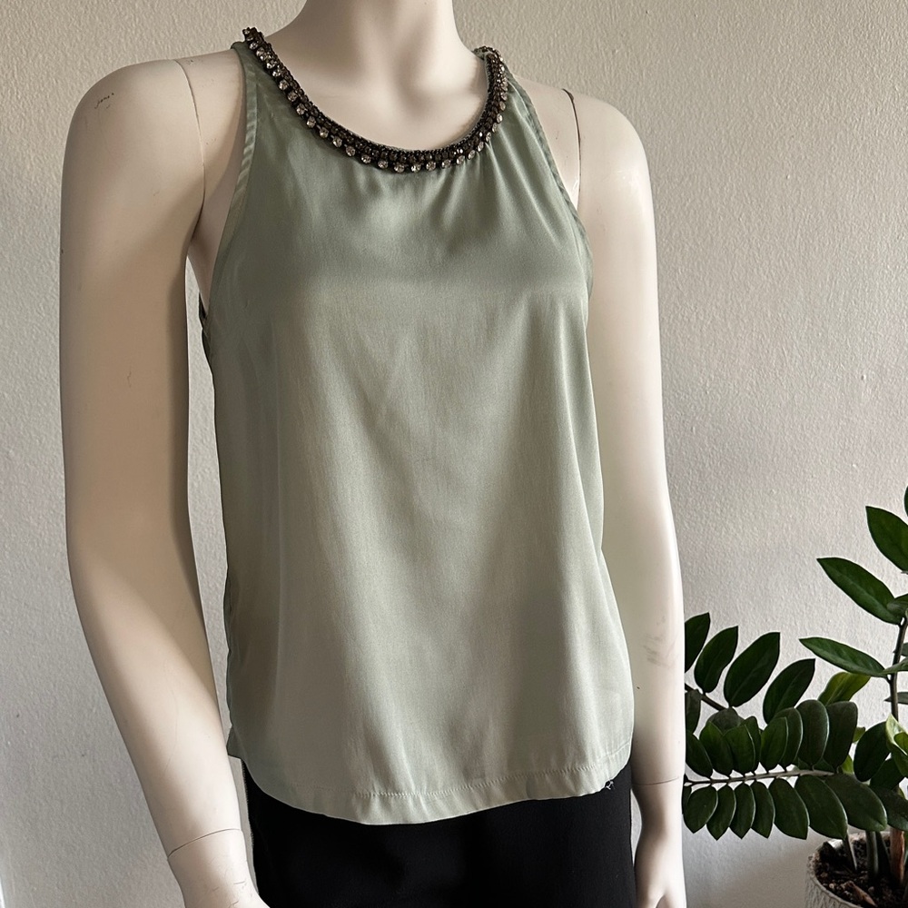 Topshop Light Aqcua Sleeveless Blouse with Rhinestones Embellished Neckline